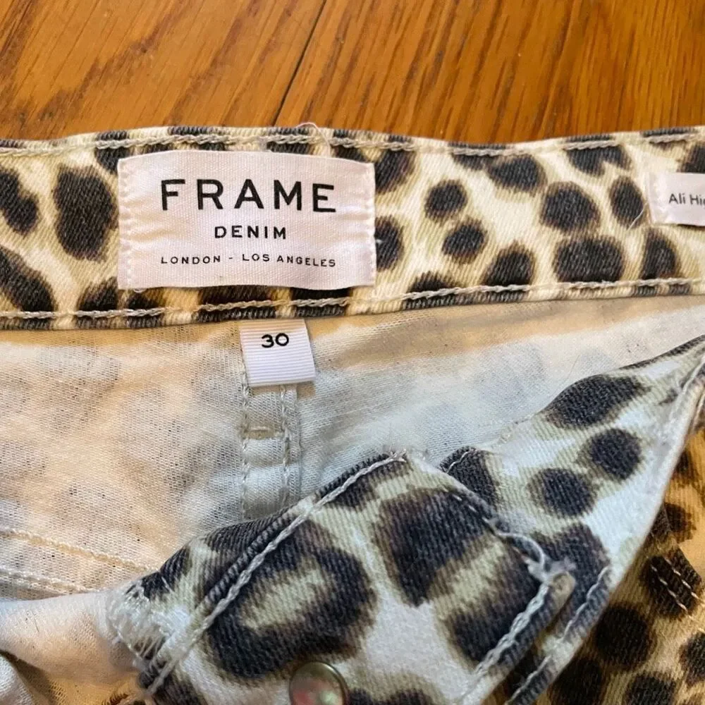 FRAME | ali high rise cigarette jeans beige leopard print 30